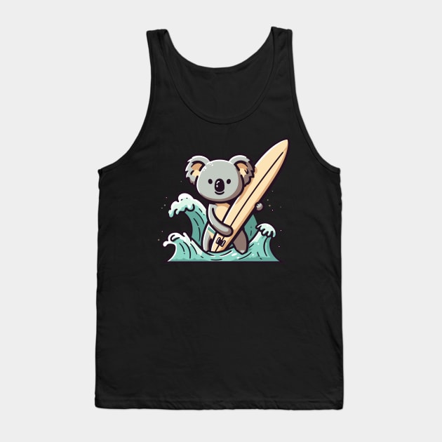 Cute koala with surfboard, koala bear surfing with sea waves, koala lover design, summer vacation Tank Top by Nora Liak